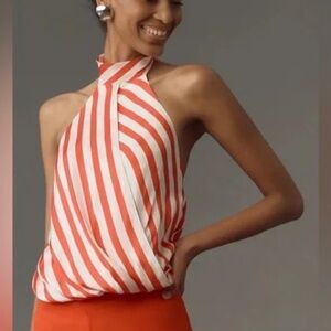 Anthropologie Maeve Red/White Stripe Halter Top Sz Small